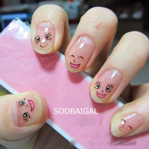 Manga Kawaii Cartoon Face- Nail Art Decal RED23 - Picture 2 of 4
